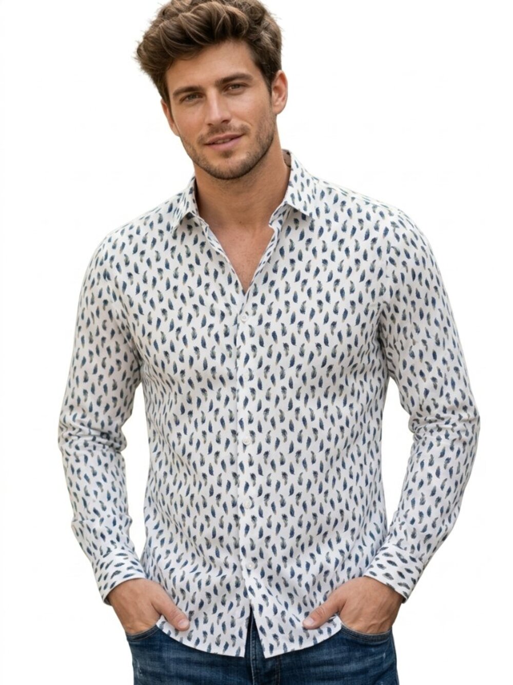 Zara Man Shirt Mens Small Brown White Gingham Slim Fit Button Down Long Sleeve